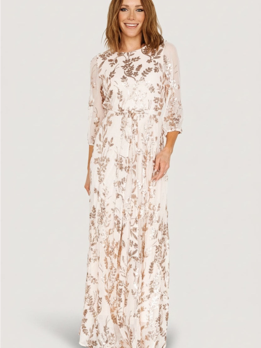 Baltic Born Blush Pink Sequin Floral Maxi Dress